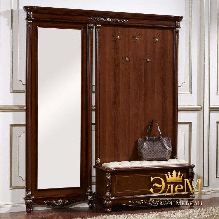 Afina орех с золотом Прихожая с сидением, орех, 1965х420х2200